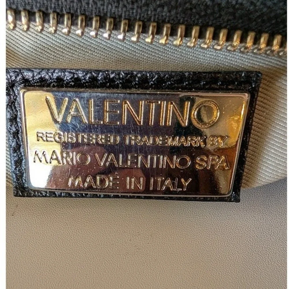 Mario Valentino Black Pebble Leather Studded Satchel Crossbody Bag Made in Italy